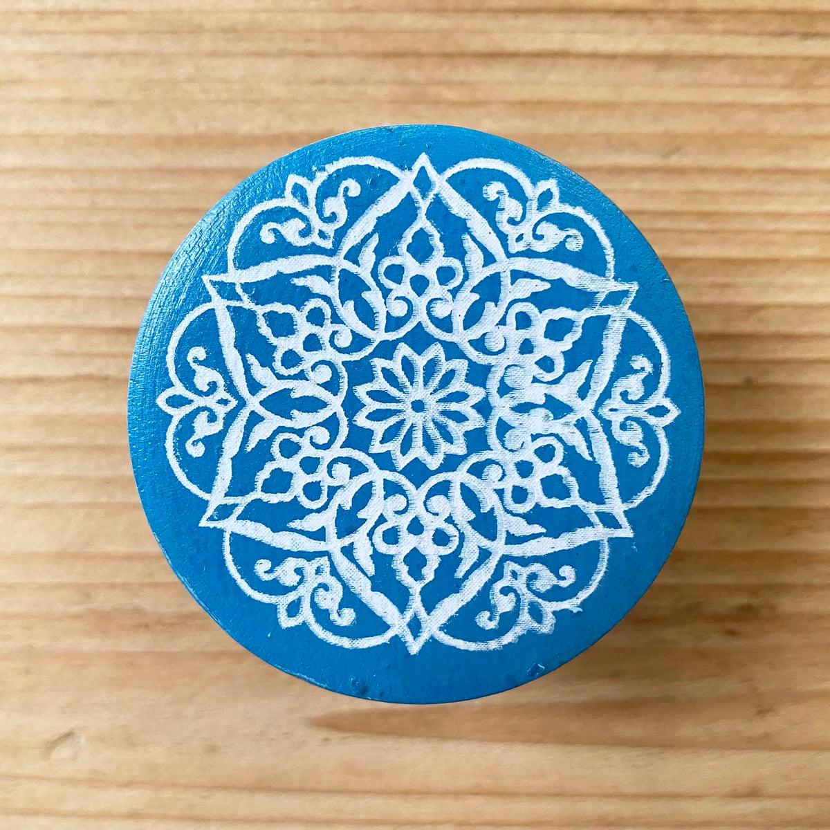 Wooden Blue Mandala Knob - 4cm