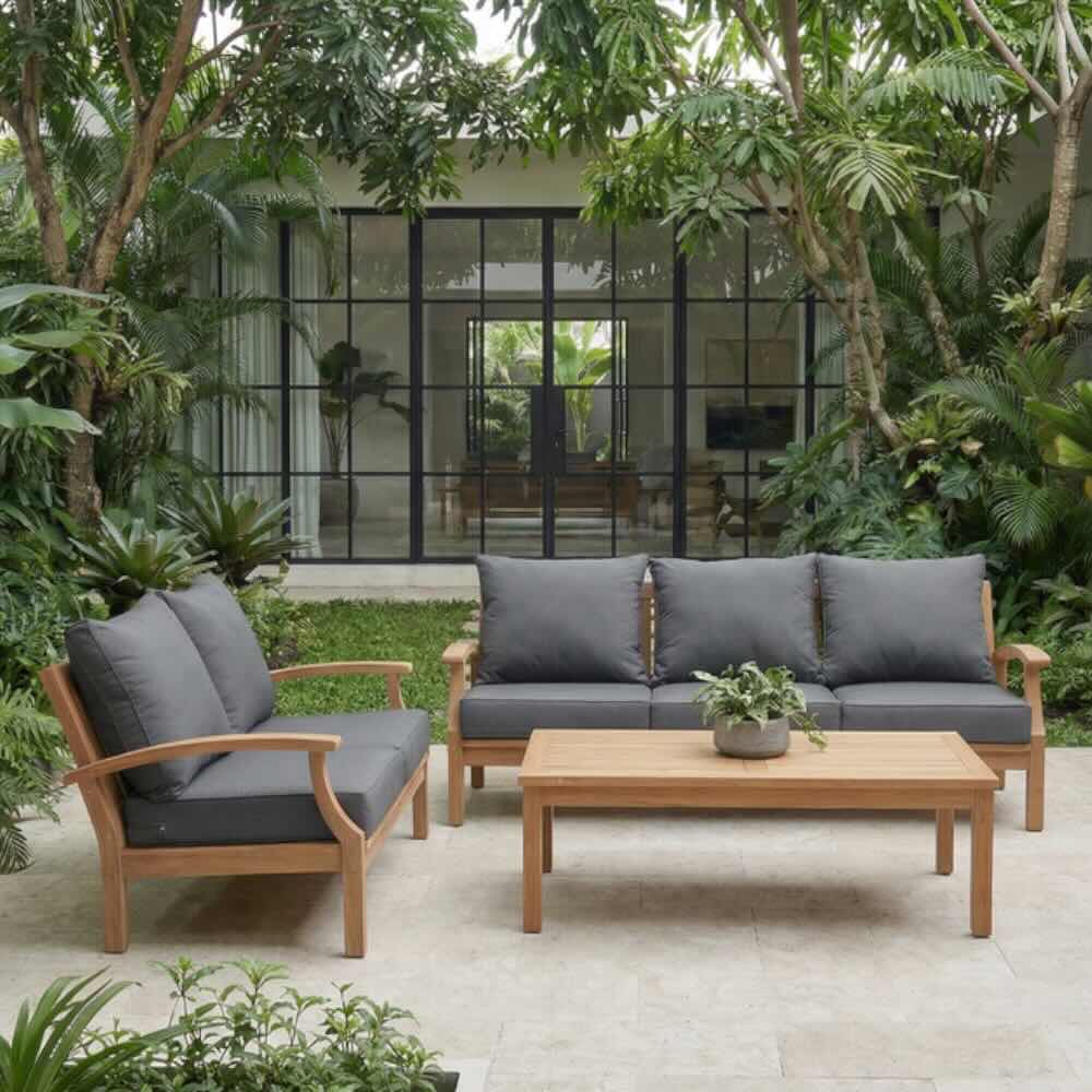 Lanai 3 Seater Outdoor Lounge - Teak / Grey