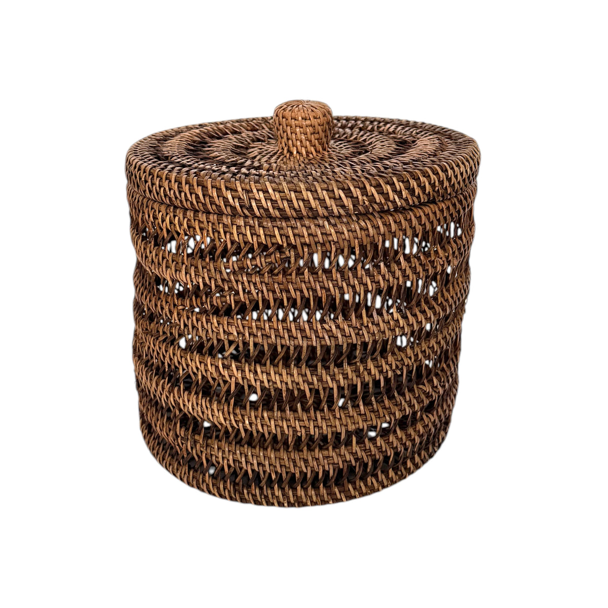 Nusa Rattan Storage Basket With Lid Large - Brown