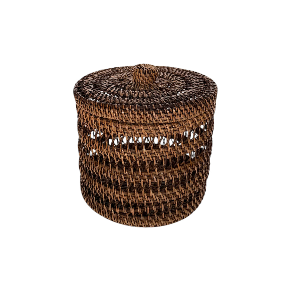 Nusa Rattan Storage Basket With Lid Medium - Brown