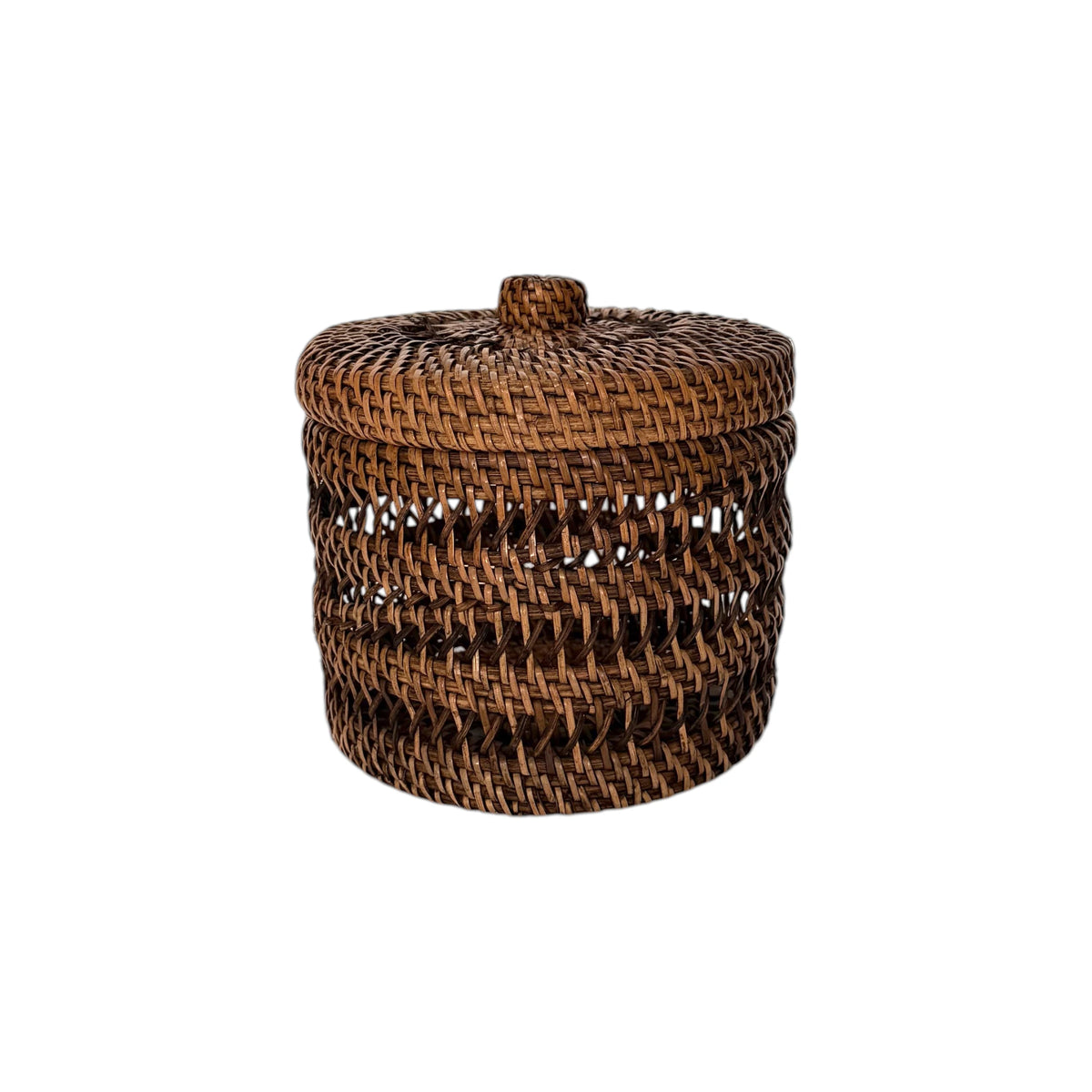Nusa Rattan Storage Basket With Lid Small - Brown