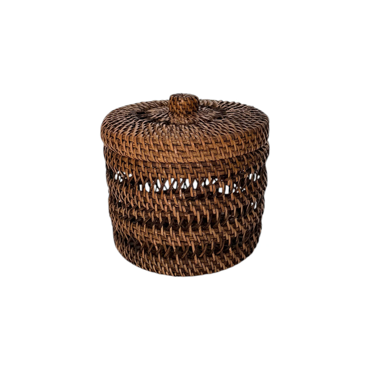 Nusa Rattan Storage Basket With Lid Small - Brown