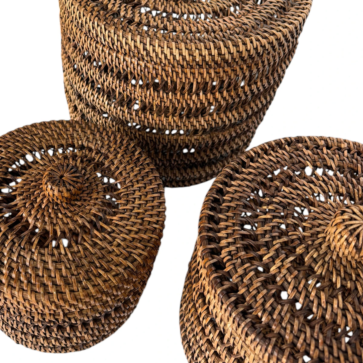 Nusa Rattan Storage Basket With Lid Medium - Brown