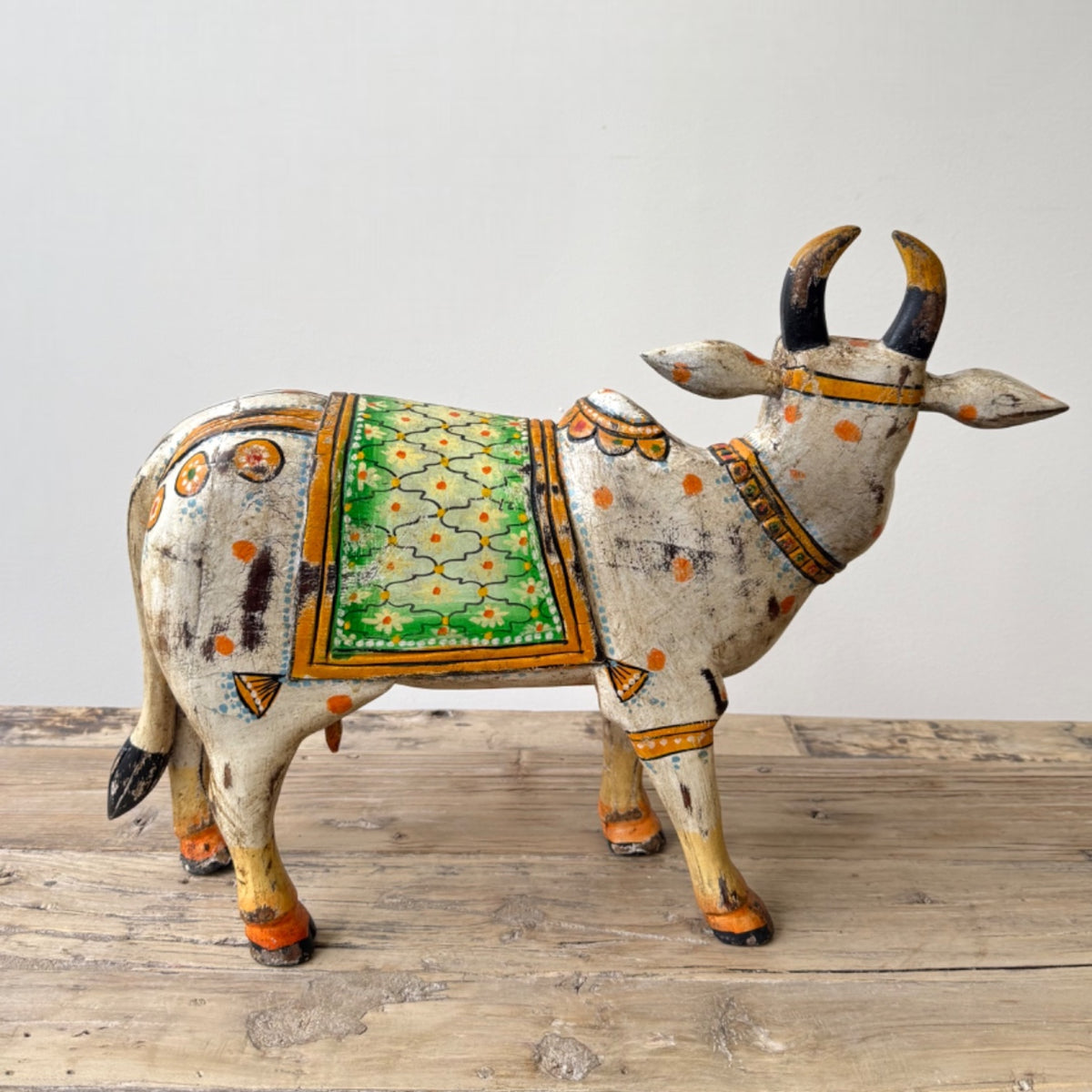 Painted Indian Wooden Cow