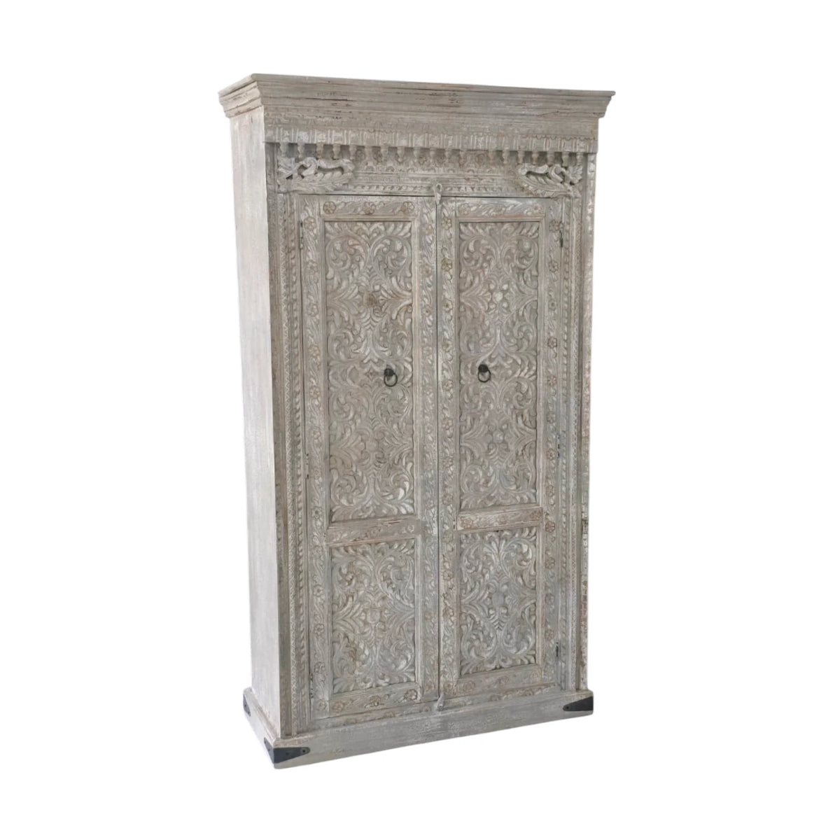 Kashmir Indian Carved Storage Cabinet - Grey Wash