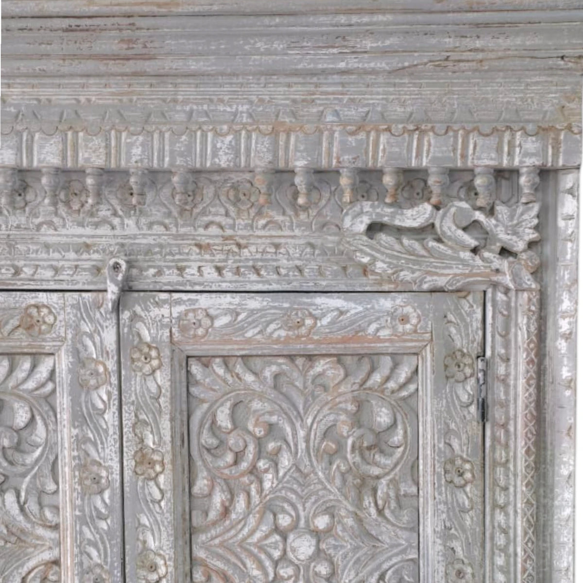 Kashmir Indian Carved Storage Cabinet - Grey Wash
