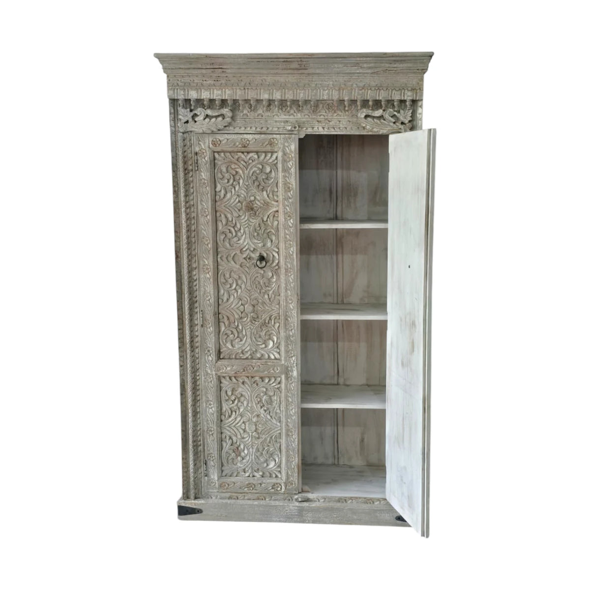 Kashmir Indian Carved Storage Cabinet - Grey Wash