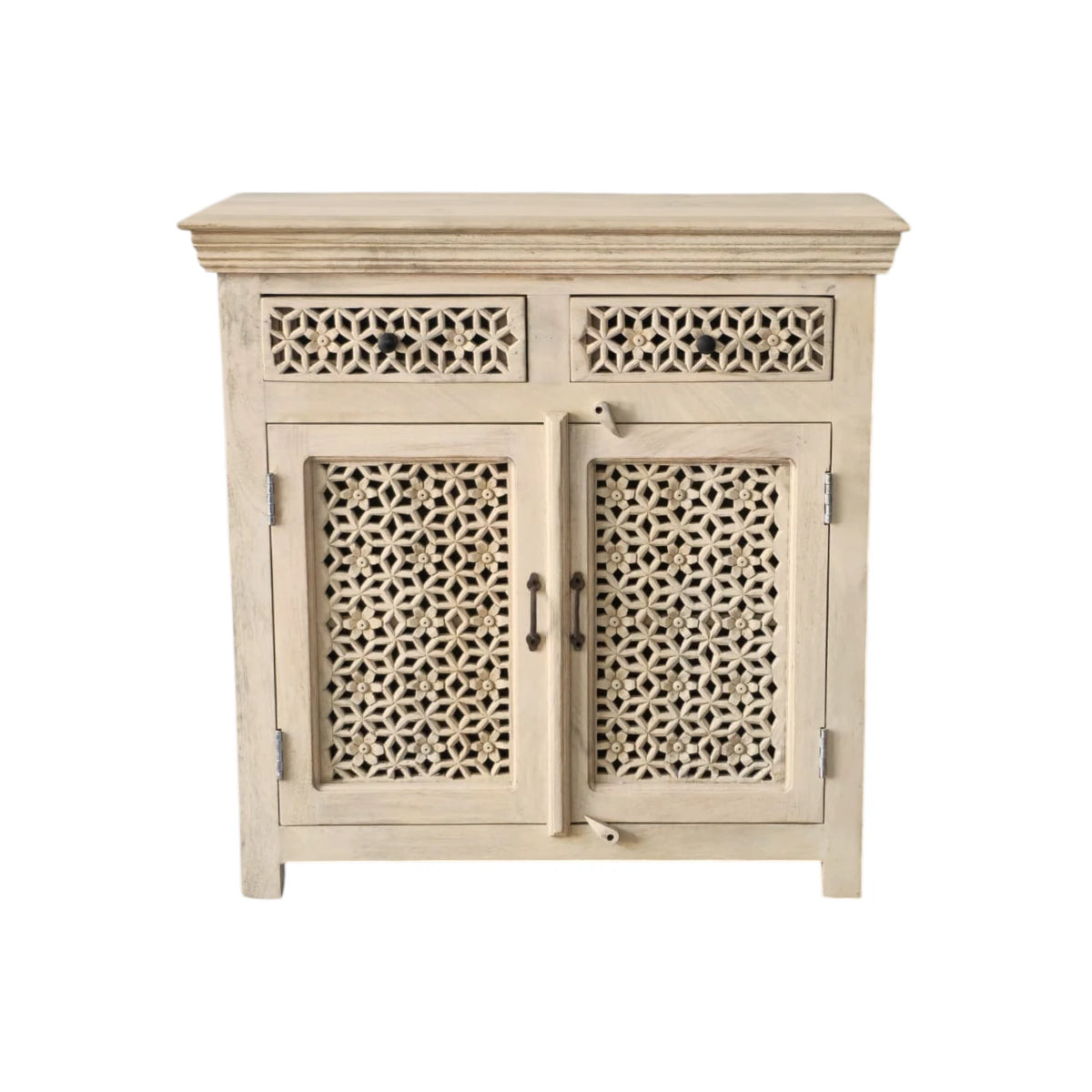Indian Carved Lattice Timber Buffet Small - Natural