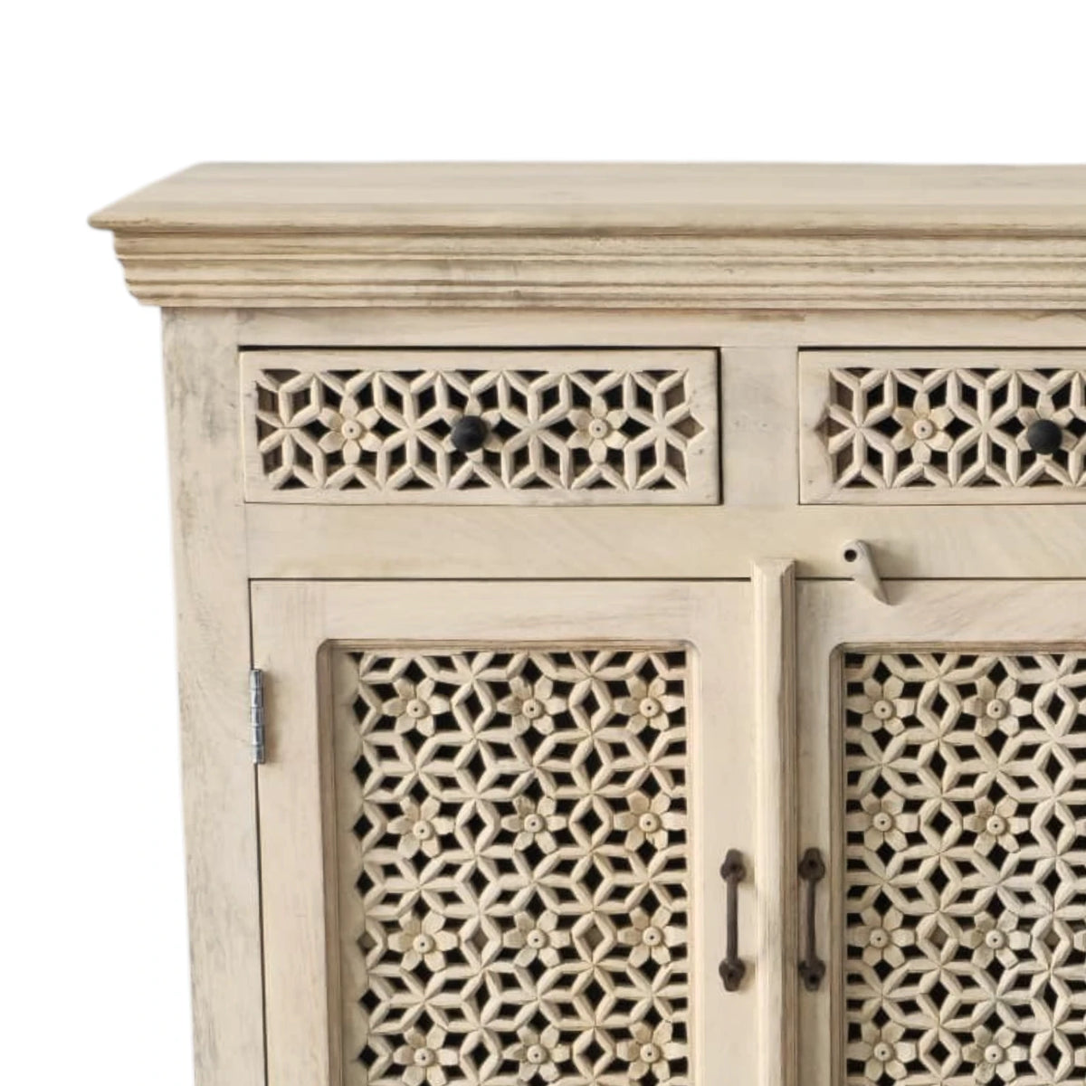 Indian Carved Lattice Timber Buffet Small - Natural