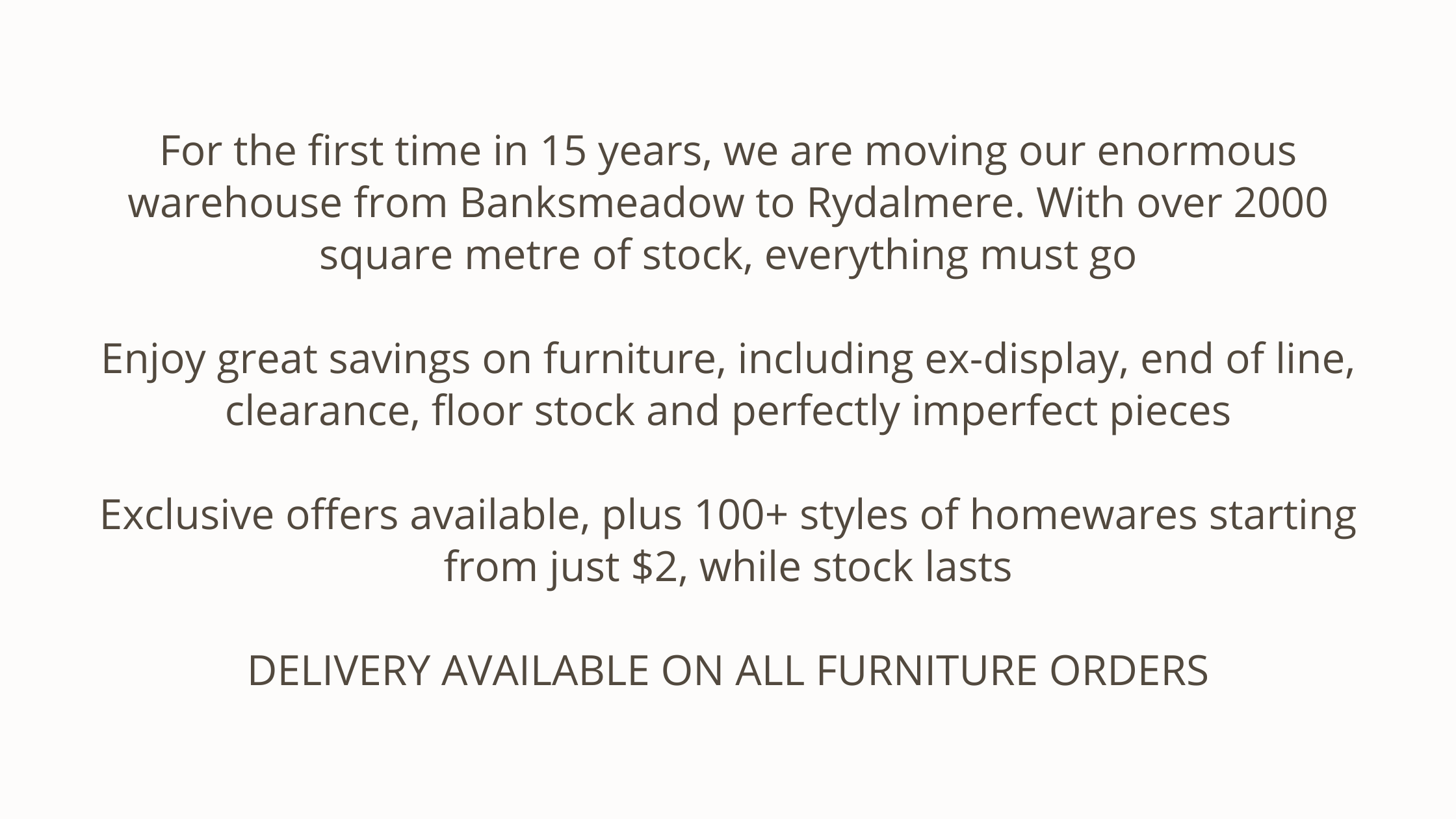 Moving warehouse delivery available