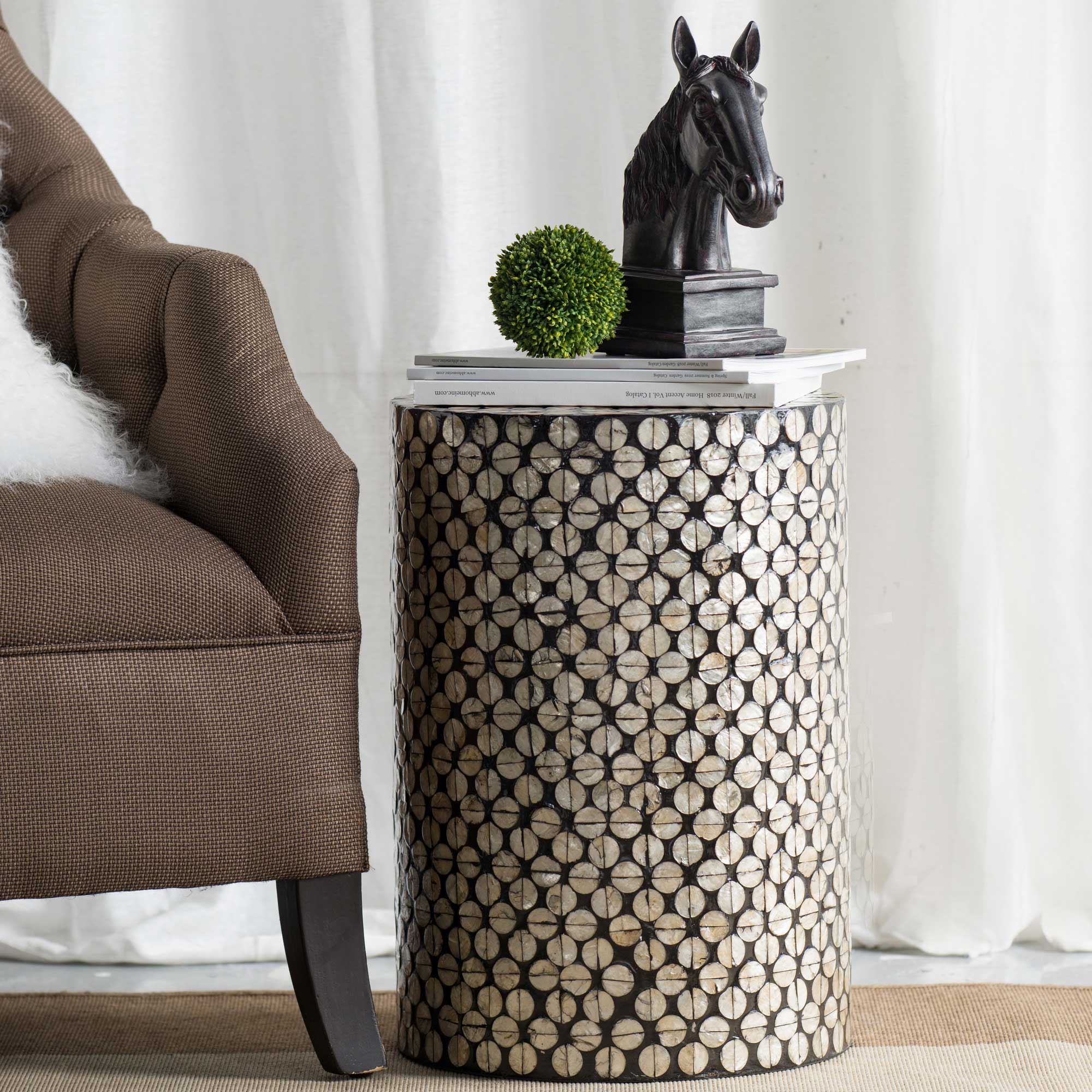 Capiz Shell Drum Side Table Black Disc » Shack Homewares