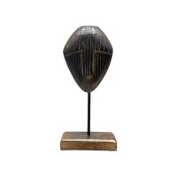 Carved timber mask on stand Small IMG1
