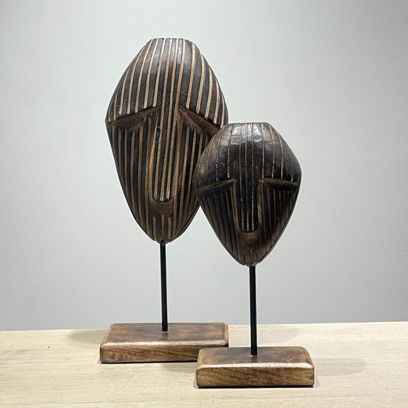 Carved timber mask on stand Small and Large IMG1