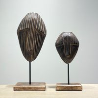 Carved timber mask on stand Small and Large IMG2