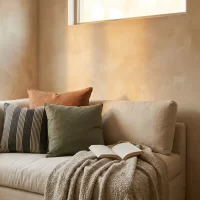 Cushion Noble Smokey Olive 55x55cm Styled1