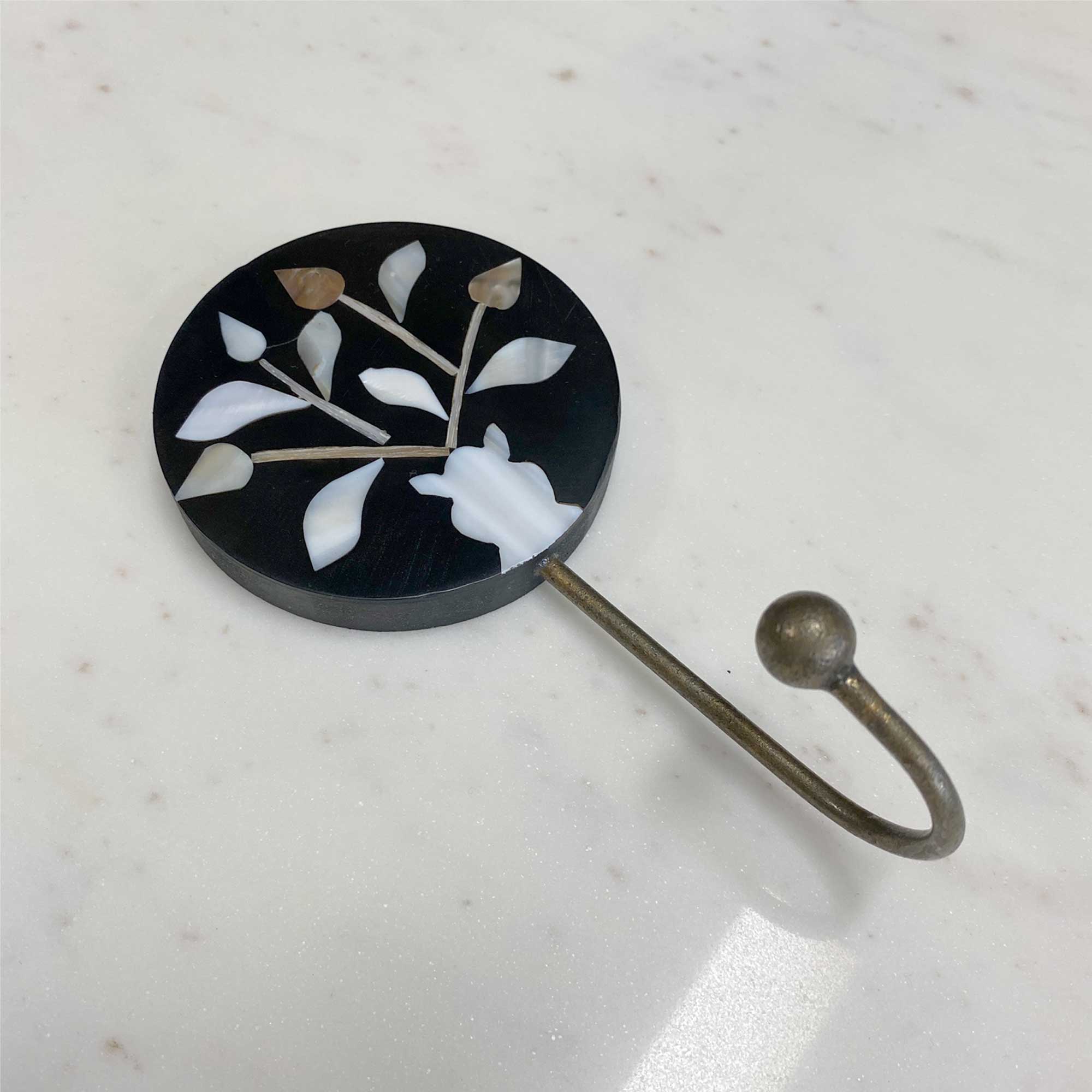 Black and White Mother of Pearl Inlay Brass Wall Hook Coat Hook Hanger