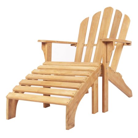 EI-414 Adirondack Outdoor Teak Chair w footstool - angle