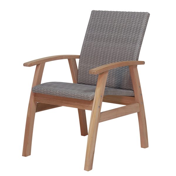 EI-6425-GR-SS Balmoral Outdoor Teak Dining Chair - grey wicker - angle edit