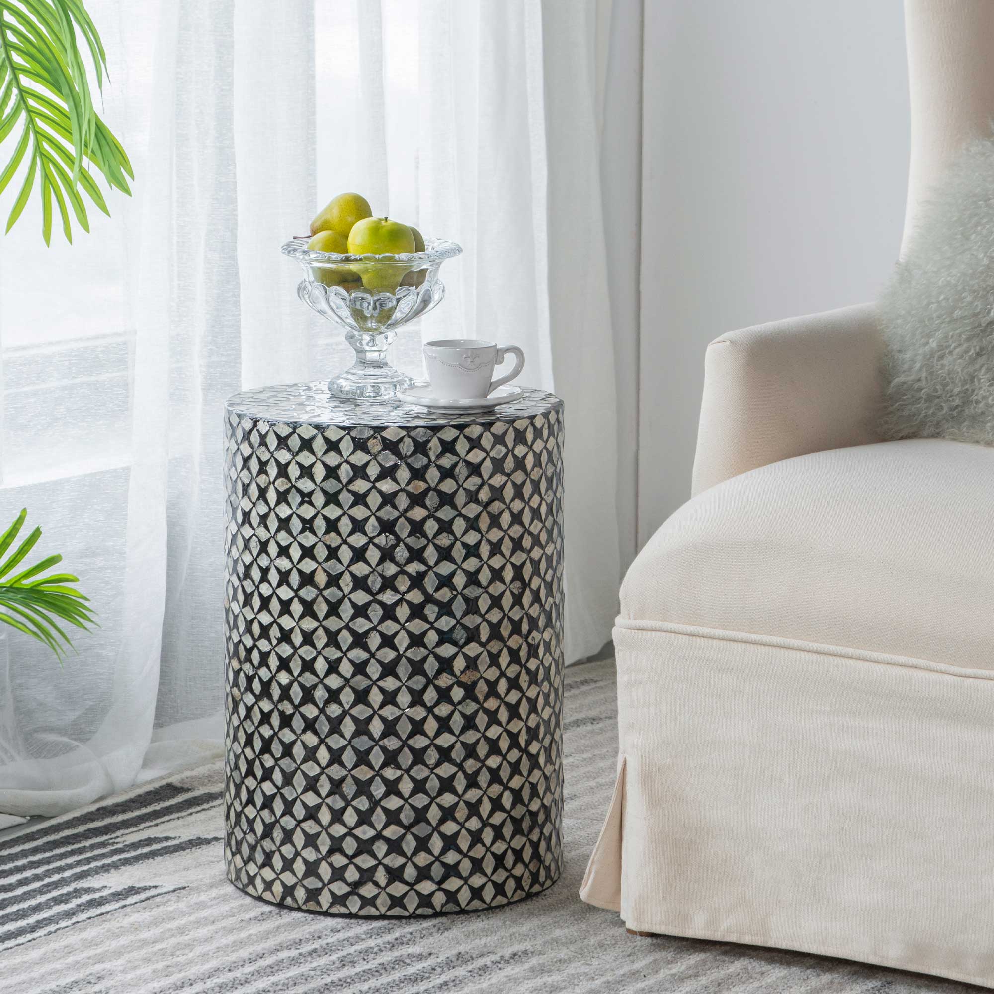 Capiz Shell Drum Side Table Black Star » Shack Homewares