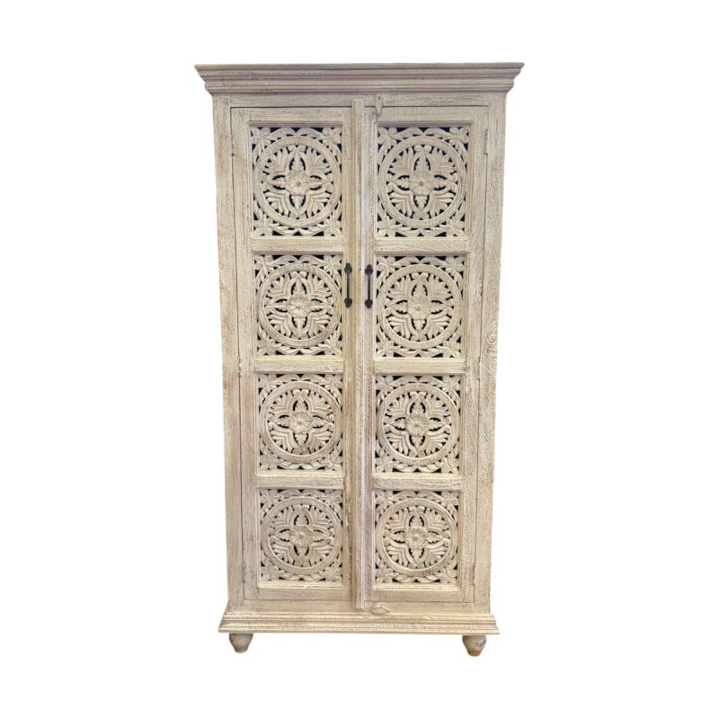 Indian Carved Cabinet White Wash IMG1