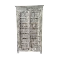 SR-0024 Indian Carved Timber Cabinet Rustic Washed White IMG1