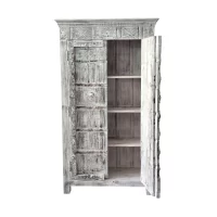 SR-0024 Indian Carved Timber Cabinet Rustic Washed White IMG4