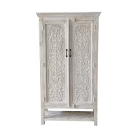 SR-022 Carved Indian Arch Cabinet White Washed IMG1