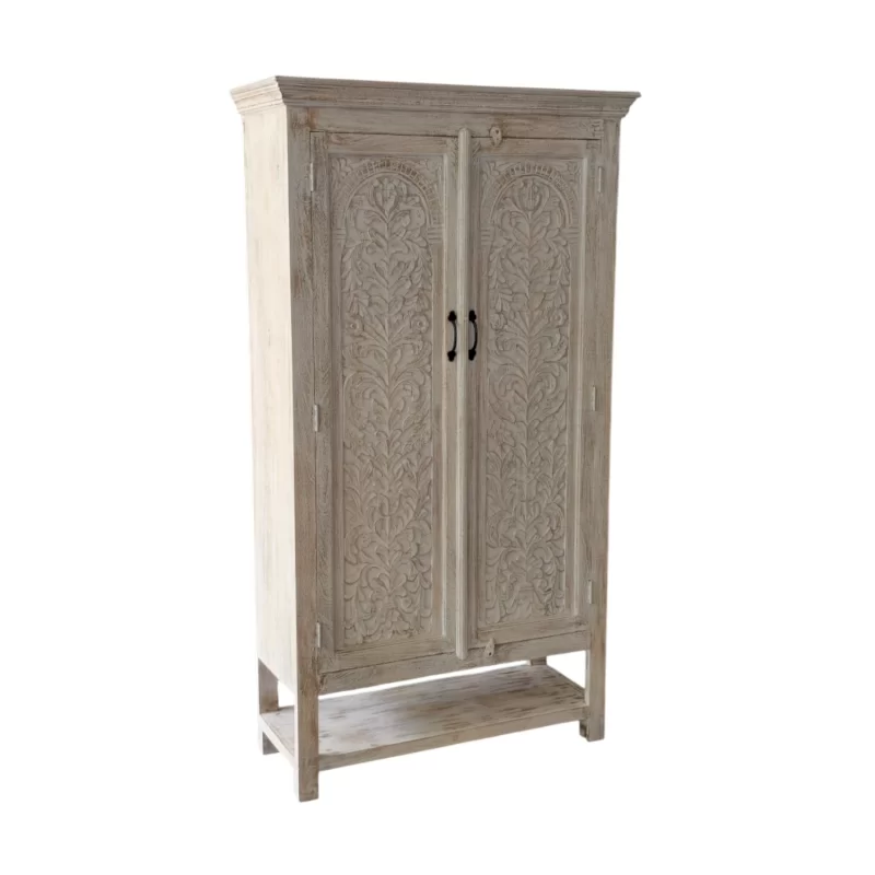 SR-022 Carved Indian Arch Cabinet White Washed IMG4