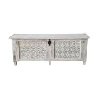 SR-12963 Indian Carved Timber Storage Trunk White Washed IMG1