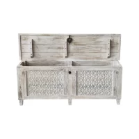 SR-12963 Indian Carved Timber Storage Trunk White Washed IMG3