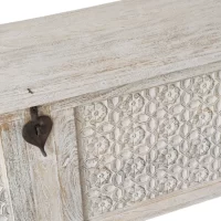 SR-12963 Indian Carved Timber Storage Trunk White Washed IMG4