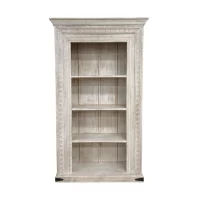 SR-13740 Carved Indian Timber White Wash Book Shelf IMG1