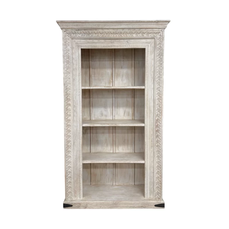SR-13740 Carved Indian Timber White Wash Book Shelf IMG1