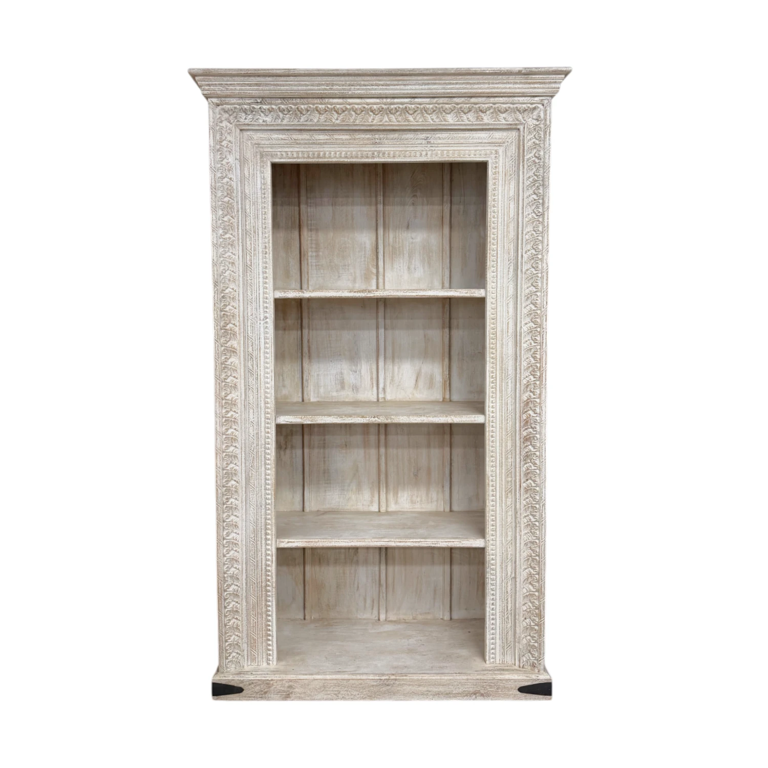 Carved Indian Timber White Wash Book Shelf
