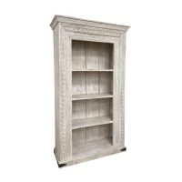 SR-13740 Carved Indian Timber White Wash Book Shelf IMG2