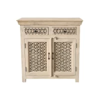 SR-13855 Carved Indian Lattice Natural Timber Buffet Small IMG1
