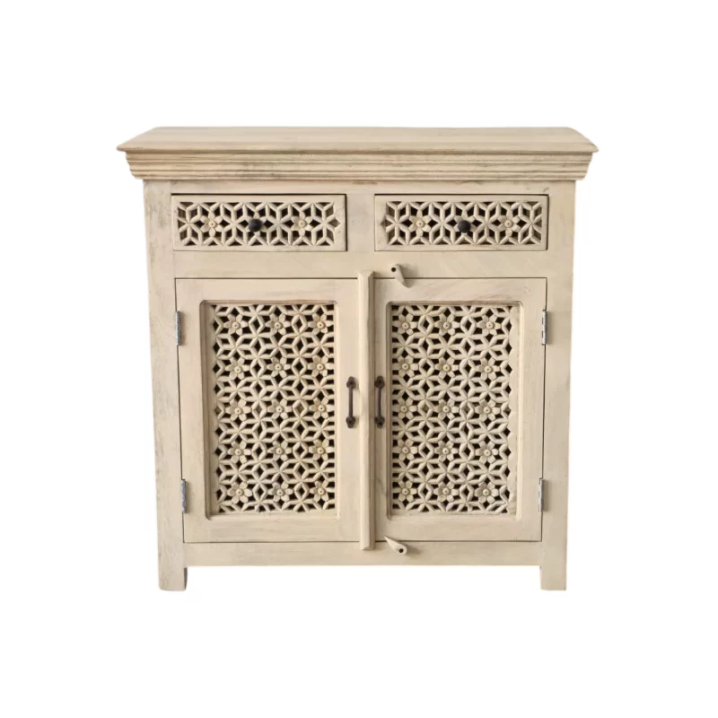 SR-13855 Carved Indian Lattice Natural Timber Buffet Small IMG1