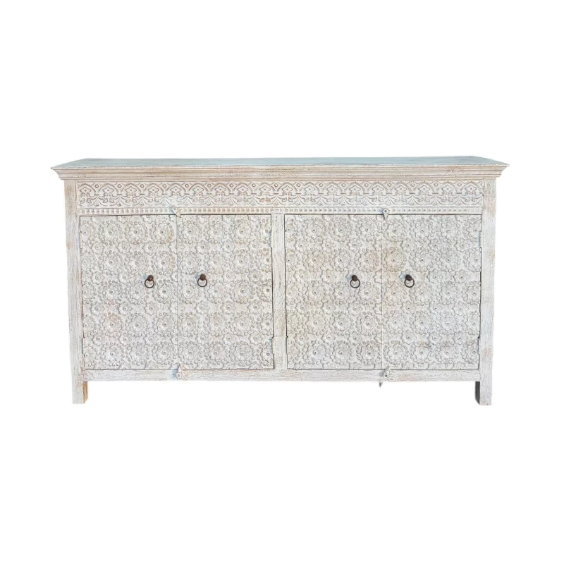 SR-13878.4D Rosetta Indian Carved Sideboard White Wash IMG1