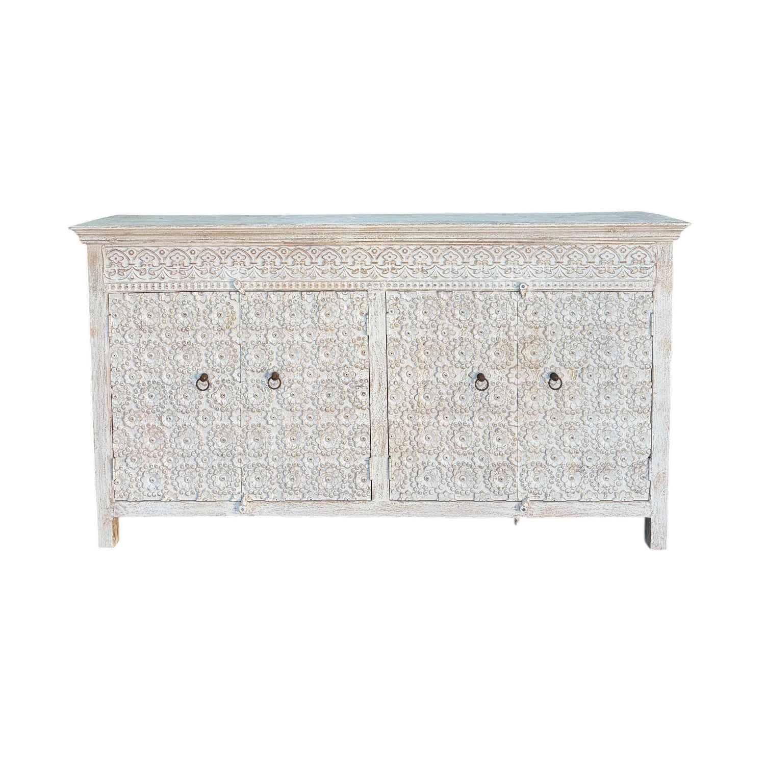 Rosetta Indian Carved Sideboard White Wash