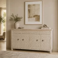 SR-13878.4D Rosetta Indian Carved Sideboard White Wash IMG6