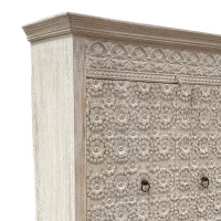 SR-13878.TALL Indian ROSETTA CARVED TALL CABINET WHITE WASH IMG3