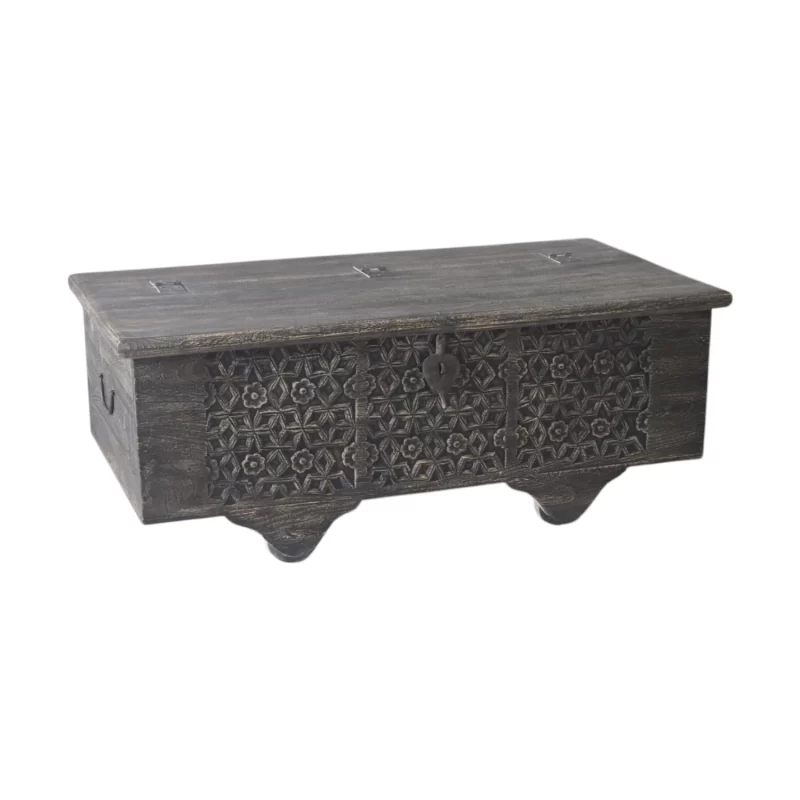 SR-13899 CARVED Indian TIMBER TRUNK BLACK WASH IMG1