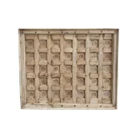 SR-7628 Indian Flower Carved Natural Timber Wall Panel