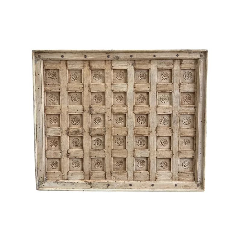 SR-7628 Indian Flower Carved Natural Timber Wall Panel