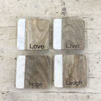 Shack coasters marble timber hope love live laugh