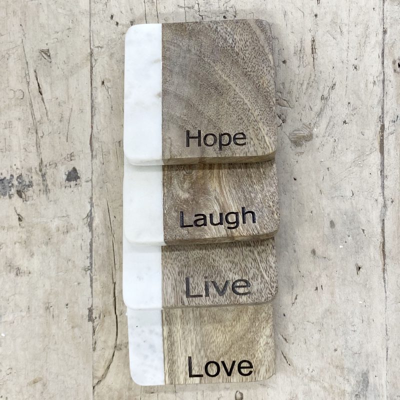 Shack coasters marble hope love live laugh stack