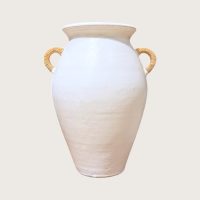 White Terracotta Pot Rattan Handle IMG1