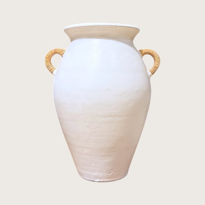 White Terracotta Pot Rattan Handle IMG1